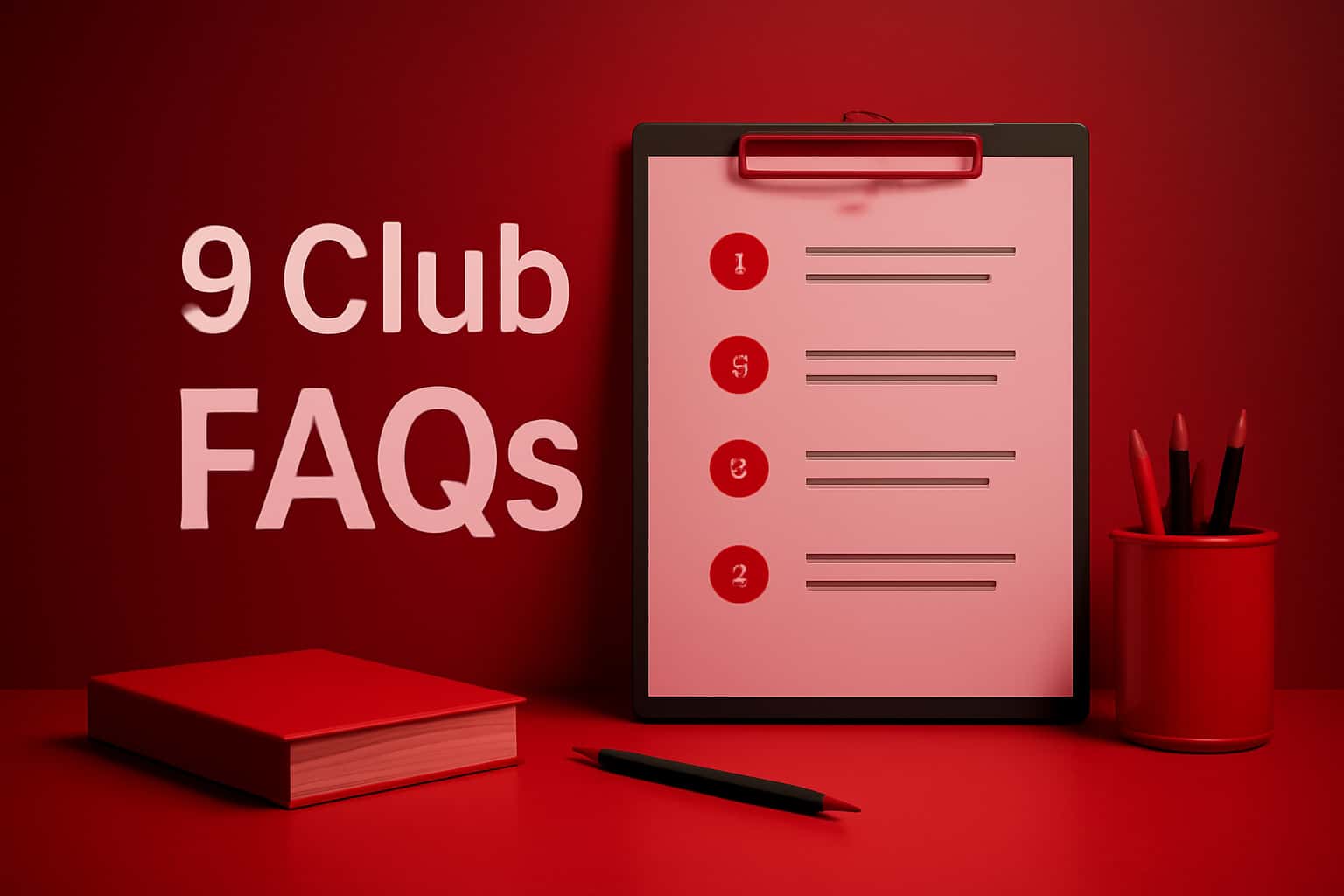 A futuristic depiction of FAQs related to the 9 Club platform.
