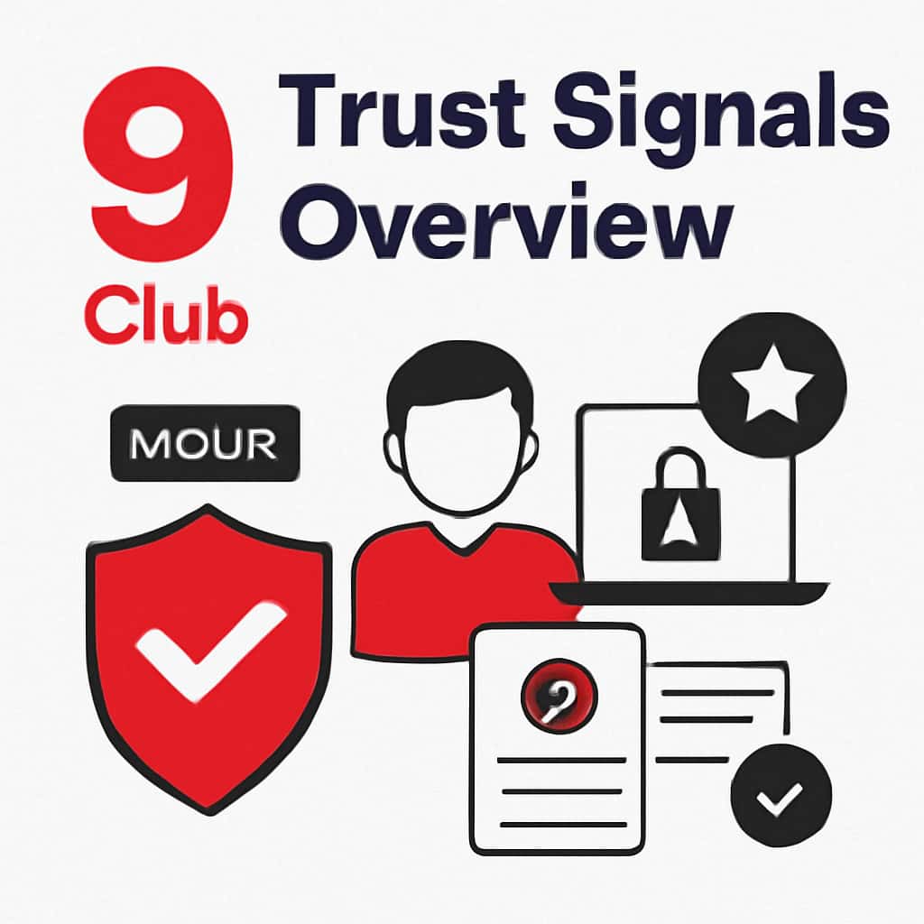 An educational diagram illustrating the trust signals utilized by 9 Club.