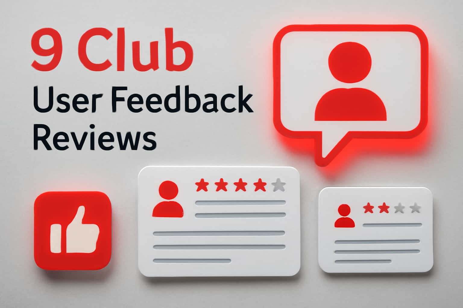An informative scene showcasing the concept of user feedback reviews specifically for the 9 Club platform.